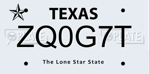 ZQ0G7T Texas License Plate
