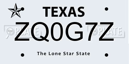 ZQ0G7Z Texas License Plate