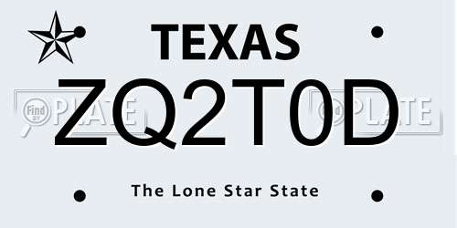 ZQ2T0D Texas License Plate