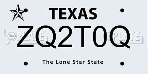 ZQ2T0Q Texas License Plate