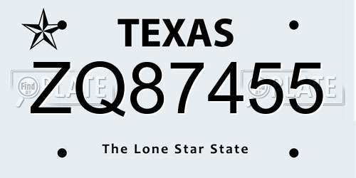 ZQ87455 Texas License Plate