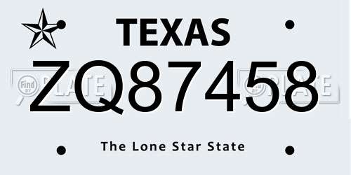 ZQ87458 Texas License Plate