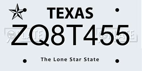 ZQ8T455 Texas License Plate