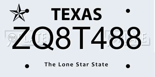 ZQ8T488 Texas License Plate