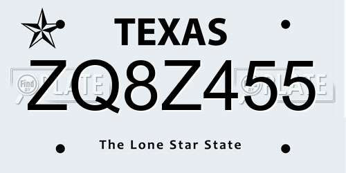 ZQ8Z455 Texas License Plate