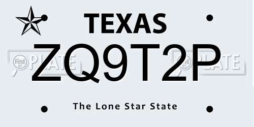 ZQ9T2P Texas License Plate