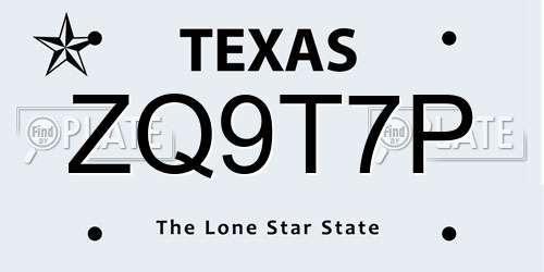 ZQ9T7P Texas License Plate