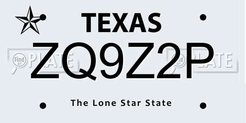 ZQ9Z2P Texas License Plate