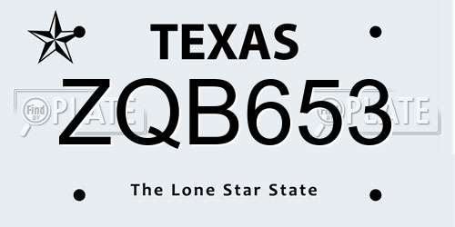 ZQB653 Texas License Plate