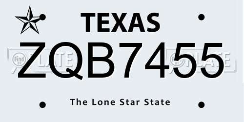 ZQB7455 Texas License Plate
