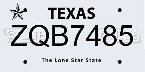 ZQB7485 Texas License Plate
