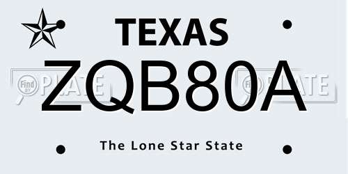 ZQB80A Texas License Plate