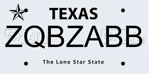 ZQBZABB Texas License Plate