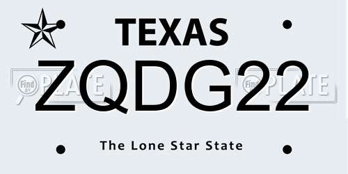 ZQDG22 Texas License Plate