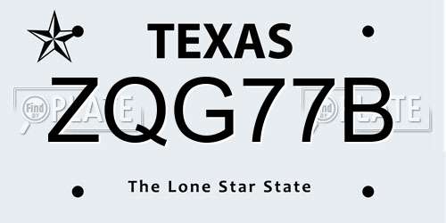 ZQG77B Texas License Plate