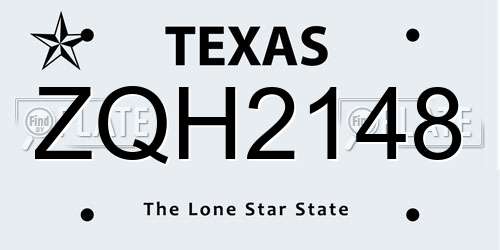 ZQH2148 Texas License Plate