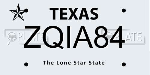ZQIA84 Texas License Plate