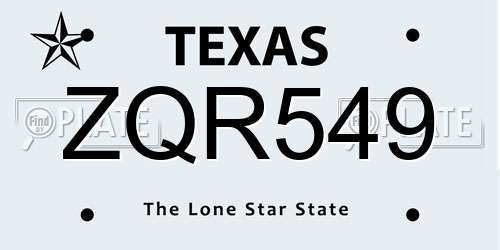 ZQR549 Texas License Plate