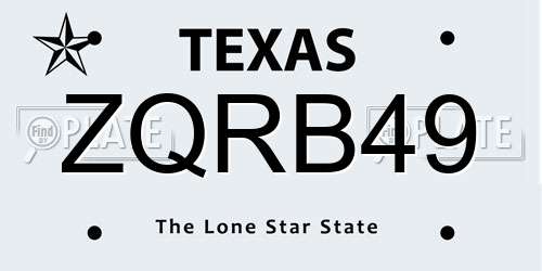 ZQRB49 Texas License Plate