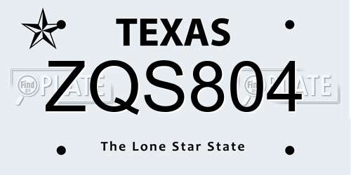 ZQS804 Texas License Plate