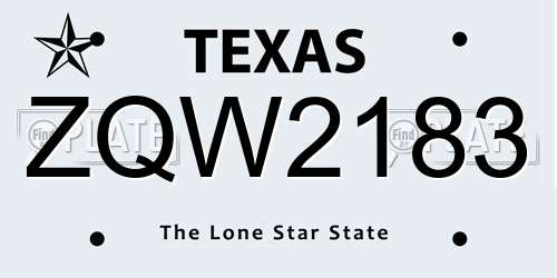 ZQW2183 Texas License Plate
