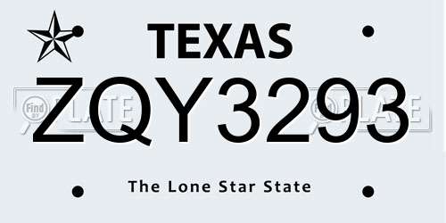 ZQY3293 Texas License Plate