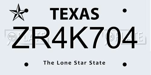 ZR4K704 Texas License Plate