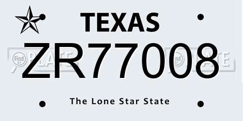 ZR77008 Texas License Plate