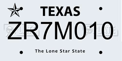 ZR7M010 Texas License Plate