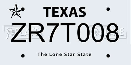 ZR7T008 Texas License Plate