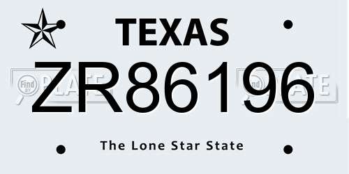 ZR86196 Texas License Plate