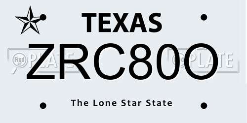 ZRC80O Texas License Plate