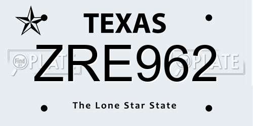 ZRE962 Texas License Plate