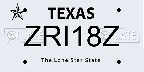 ZRI18Z Texas License Plate