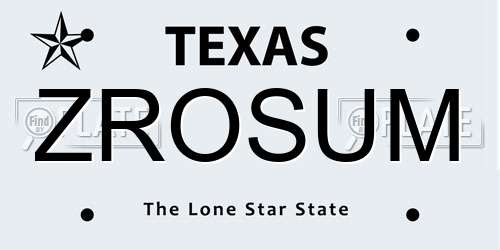 ZROSUM Texas License Plate