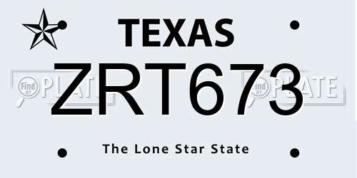 ZRT673 Texas License Plate