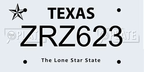 ZRZ623 Texas License Plate