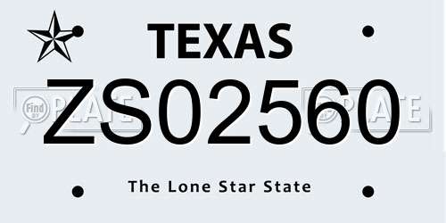 ZS02560 Texas License Plate