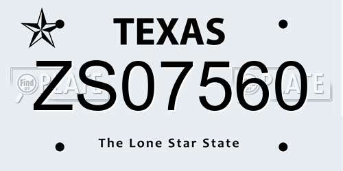 ZS07560 Texas License Plate