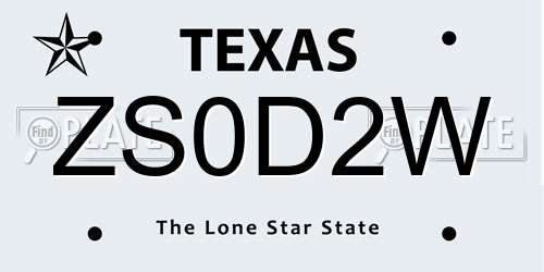 ZS0D2W Texas License Plate