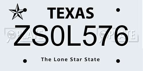 ZS0L576 Texas License Plate