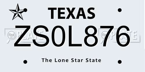 ZS0L876 Texas License Plate