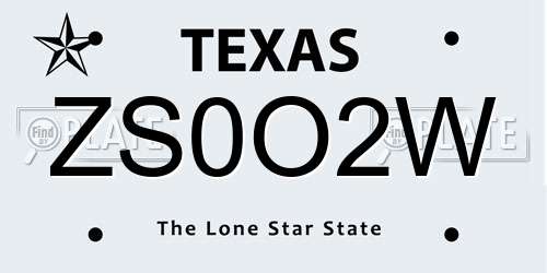 ZS0O2W Texas License Plate