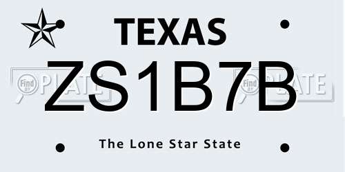 ZS1B7B Texas License Plate
