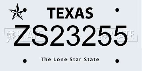 ZS23255 Texas License Plate