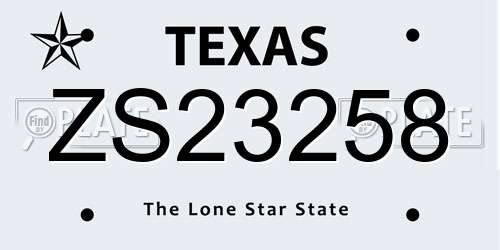 ZS23258 Texas License Plate