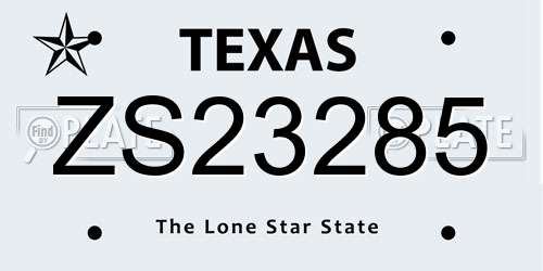 ZS23285 Texas License Plate