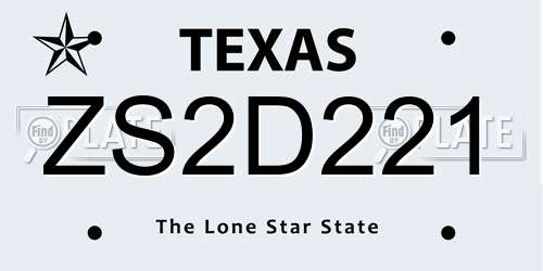 ZS2D221 Texas License Plate