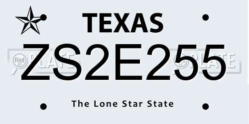 ZS2E255 Texas License Plate