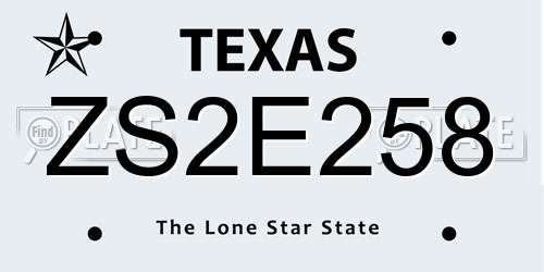 ZS2E258 Texas License Plate